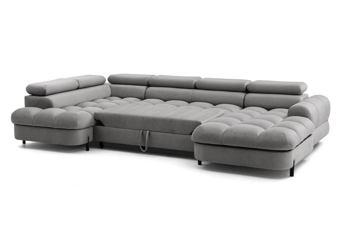 ECKSOFA U-Form BOWL U Links mit Schlaffunktion 125x265 Velours Grau - Schwarz/Grau, Holz/Textil (339/90/195cm) - Muffo