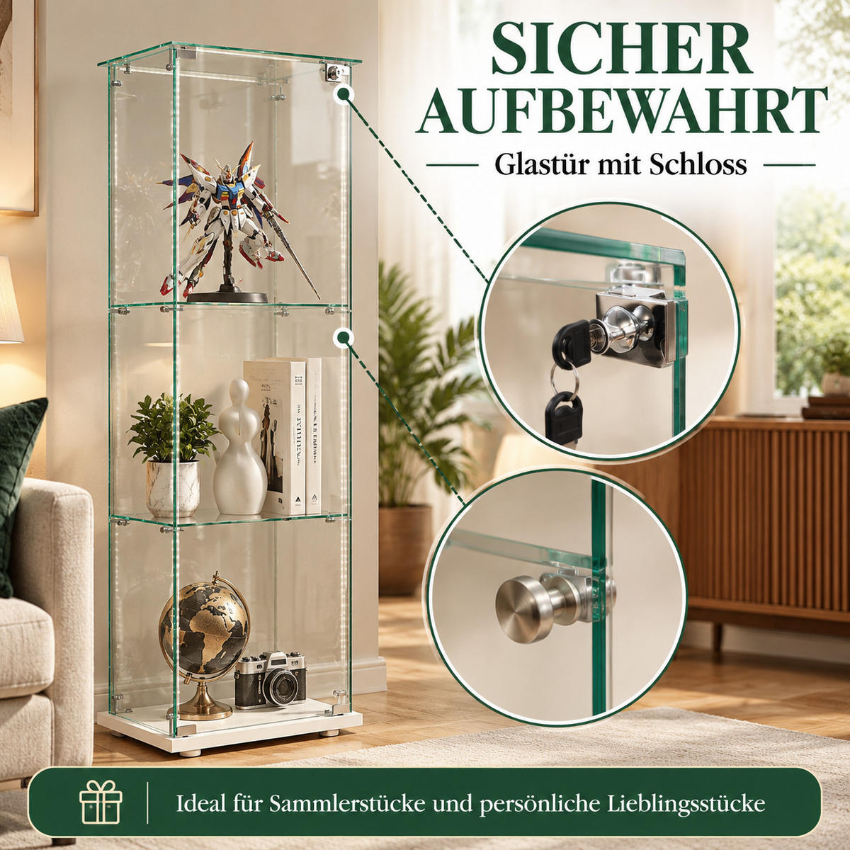 VITRINE mit RGB-Randbeleuchtung, 3-stufig, Weiß - Weiß, Glas (39.8/123.3/35cm) - Joyfair