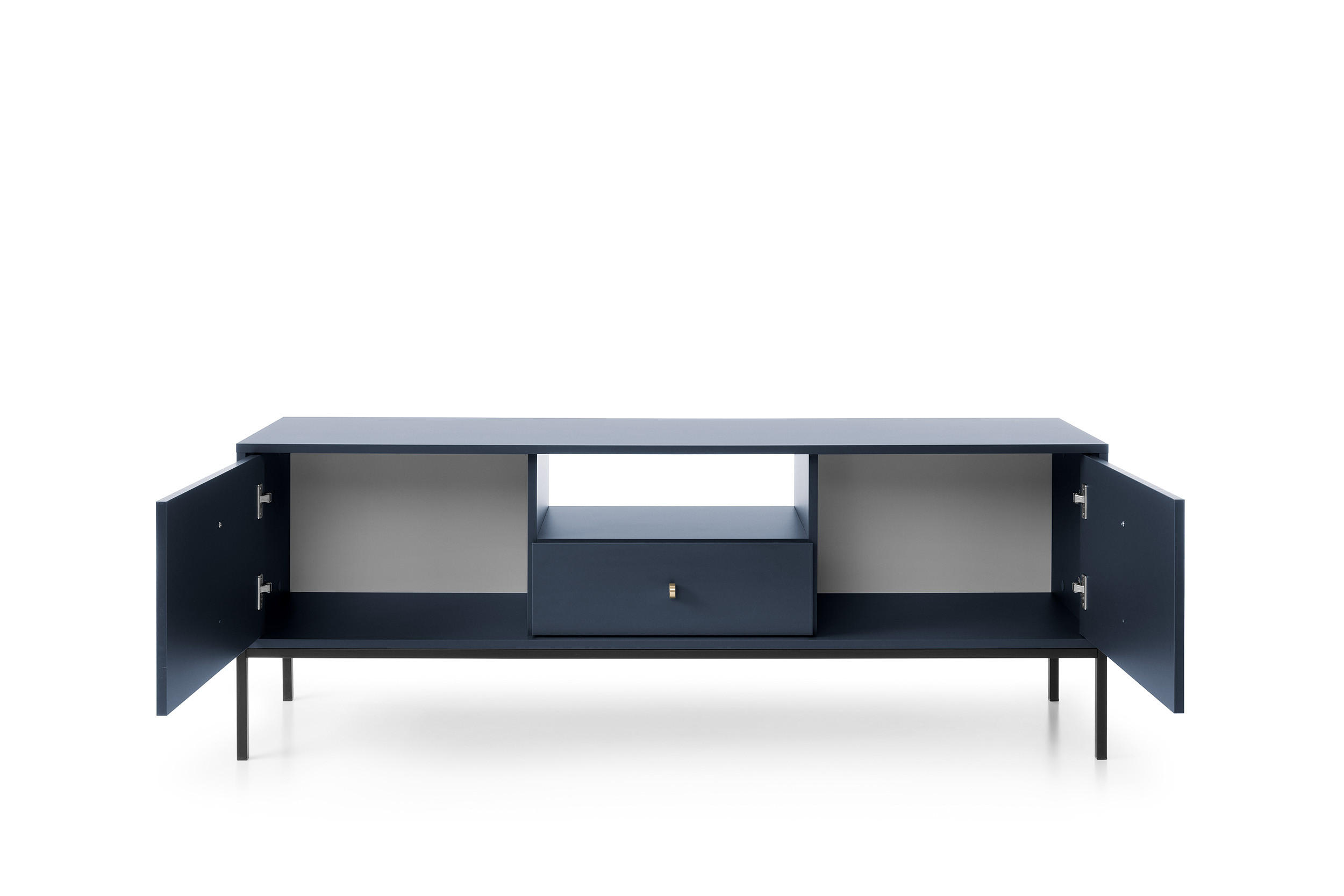 TV-SCHRANK Molly Dunkelblau, Schwarze Beine, TV-Tisch mit Schublade - Schwarz/Dunkelblau, Holzwerkstoff/Metall (154/56/39cm) - Bettso