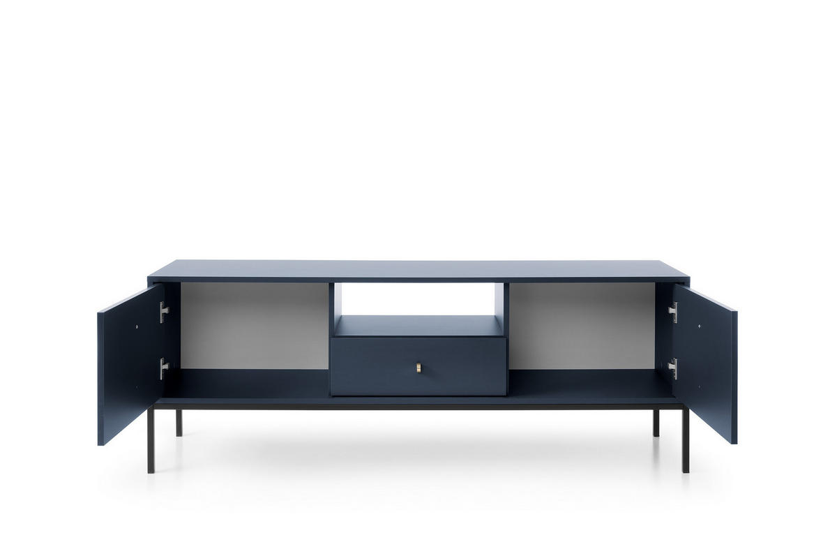 TV-SCHRANK Molly Dunkelblau, Schwarze Beine, TV-Tisch mit Schublade - Schwarz/Dunkelblau, Holzwerkstoff/Metall (154/56/39cm) - Bettso