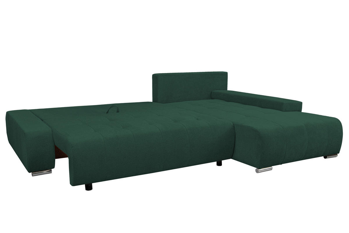 ECKSOFA Bloom mit Bettkasten und Schlaffunktion L-Form - Grün, Textil (267/185cm)