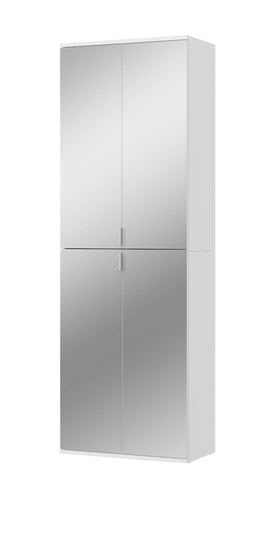 GARDEROBENSCHRANK weiß 61 cm 4-türig, Schuhschrank mit Spiegeltüren, Garderobenmöbel - Silberfarben/Weiß, Holzwerkstoff/Kunststoff (61/193/34cm) - Inn.Furn