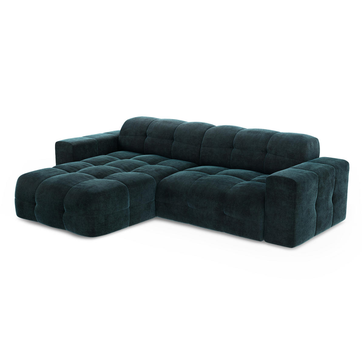 ECKSOFA LINKS Samt Pfauenblau 230cm - Blau/Hellblau, Textil (155/230cm) - Sia Home