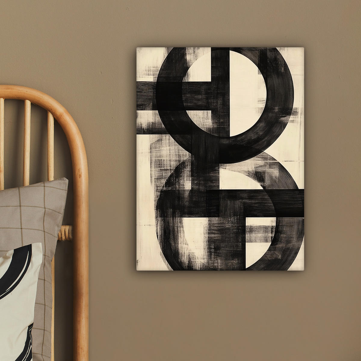 LEINWANDBILD Kreise - Balken - Schwarz - Abstrakt Room Decor 30x40 cm - Schwarz, Textil (30/40cm) - MuchoWow