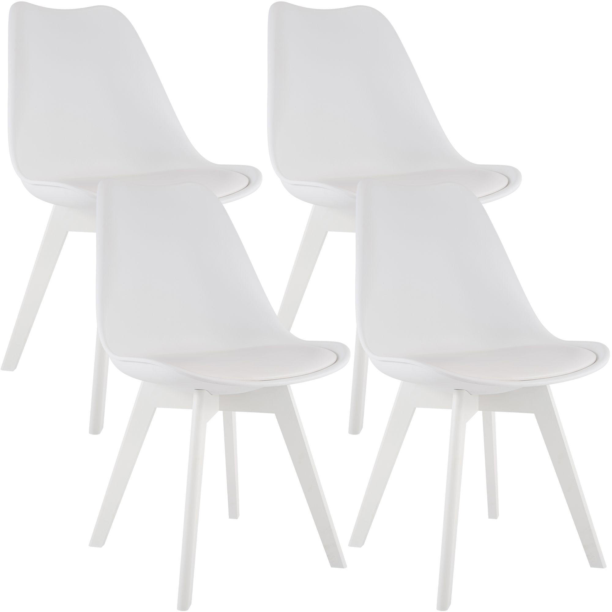 STUHL 4er Set Kunststoff weiß/weiß - Eukalyptusholzfarben/Weiß, Holz/Kunststoff (49/83/50cm) - CLP