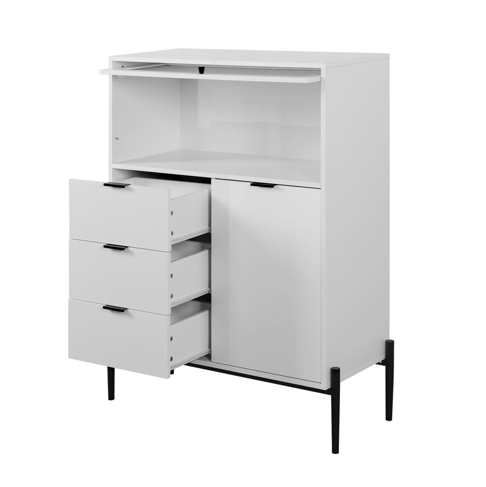 SIDEBOARD 85/40/120 cm in Weiß mit 3 Schubladen und Glastür - Weiß, Holzwerkstoff (85/120/40cm) - BEAOK