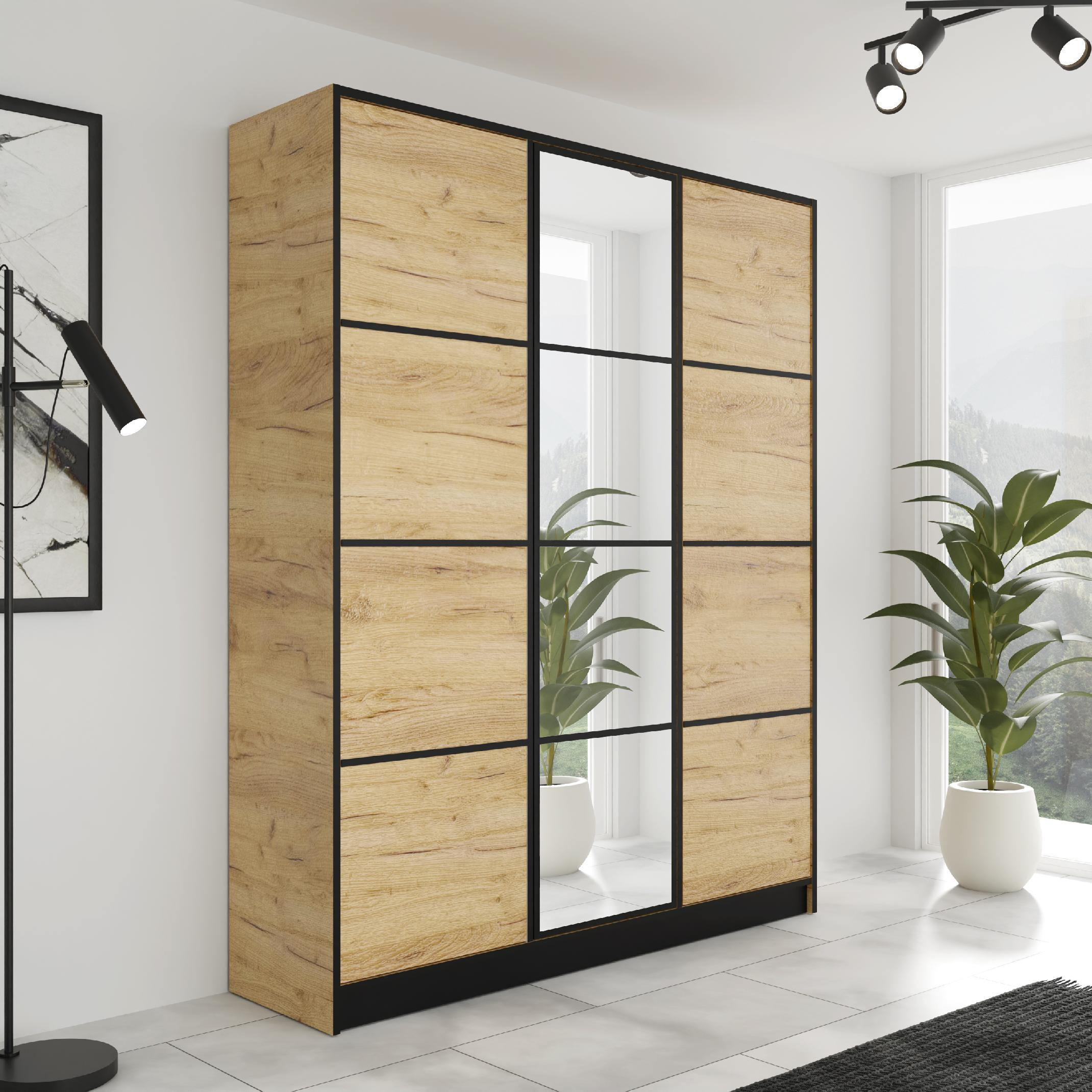 KLEIDERSCHRANK EDEN 3-Türen v2 - 156,4x205x39 cm - Eiche Craft Gold - Honigeiche, Holzwerkstoff (156.4/205/39cm) - Kier Furniture