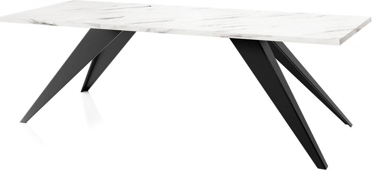 ESSTISCH Vance rechteckig ausziehbar, Marmor Weiß 160-260/90/76 cm - Ecru/Schwarz, Holzwerkstoff/Metall (160/90/76cm) - WFL GROUP