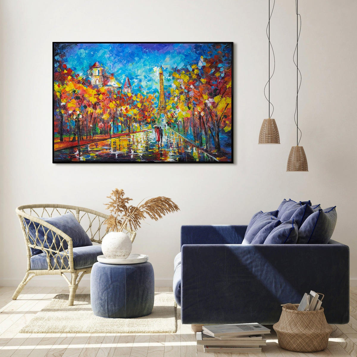 GEMÄLDE Nachts in Paris Schattenfugenrahmen Schwarz 120x80 cm - Schwarz, Holz (120/80cm) - YS-art gallery