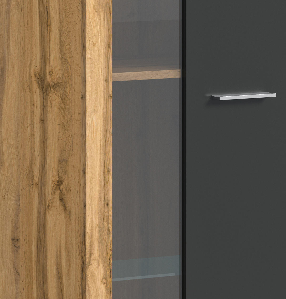 VITRINE JAM (B/H/T: ca. 60/159/35 cm) in Wotan Eiche Nachbildung/grau - Eiche Wotan, Holzwerkstoff (60/159/35cm)