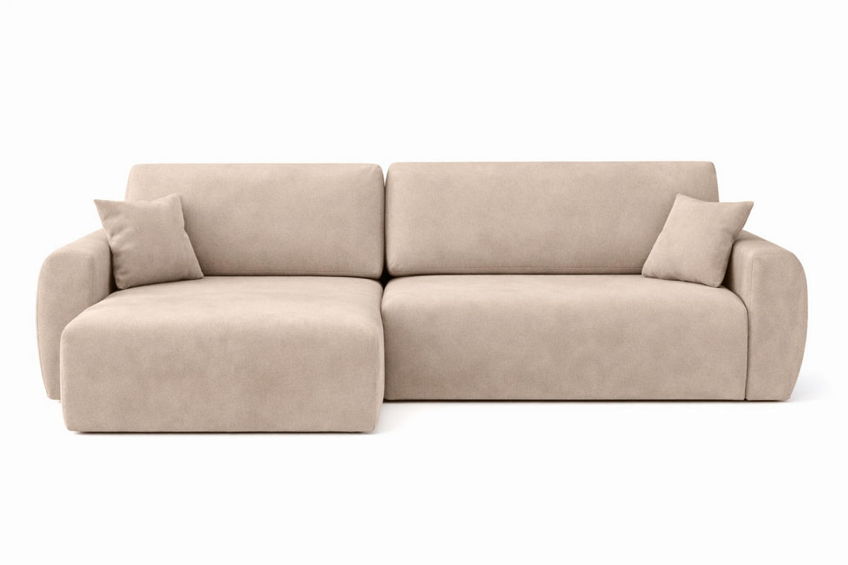 ECKSOFA Mit Schlaffunktion Ariel L, Velours, Stoff Salvador, Beige, Links - Beige, Holz (250/142cm) - Kaiser Möbel