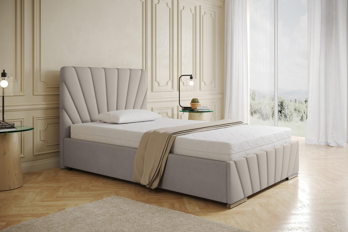 POLSTERBETT Ray 120 x 200 cm mit Bettkasten, Lattenrost und Bonnelmatratze - Beige - Beige, Holz (120/206cm) - Panda Möbel