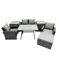 GARTENMÖBELSET mit ESSTISCH,HOCHLEHNER-SOFA Polyrattan Dunkelgrauer Mix 5-Sitzer - Dunkelgrau/Grau, Glas/Kunststoff - Fimous