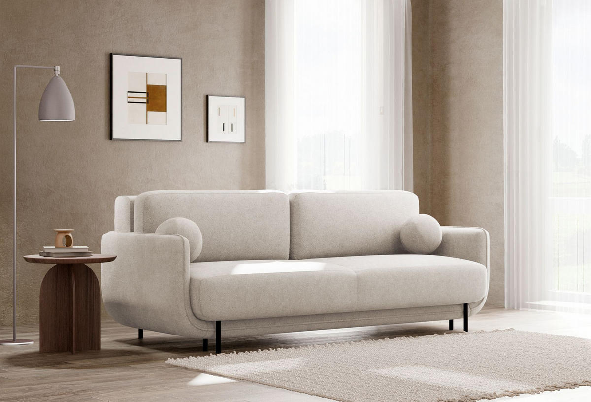 SCHLAFSOFA Ovals Hellbeige - Ecru/Schwarz, Textil/Metall (236/95/96cm) - Selsey