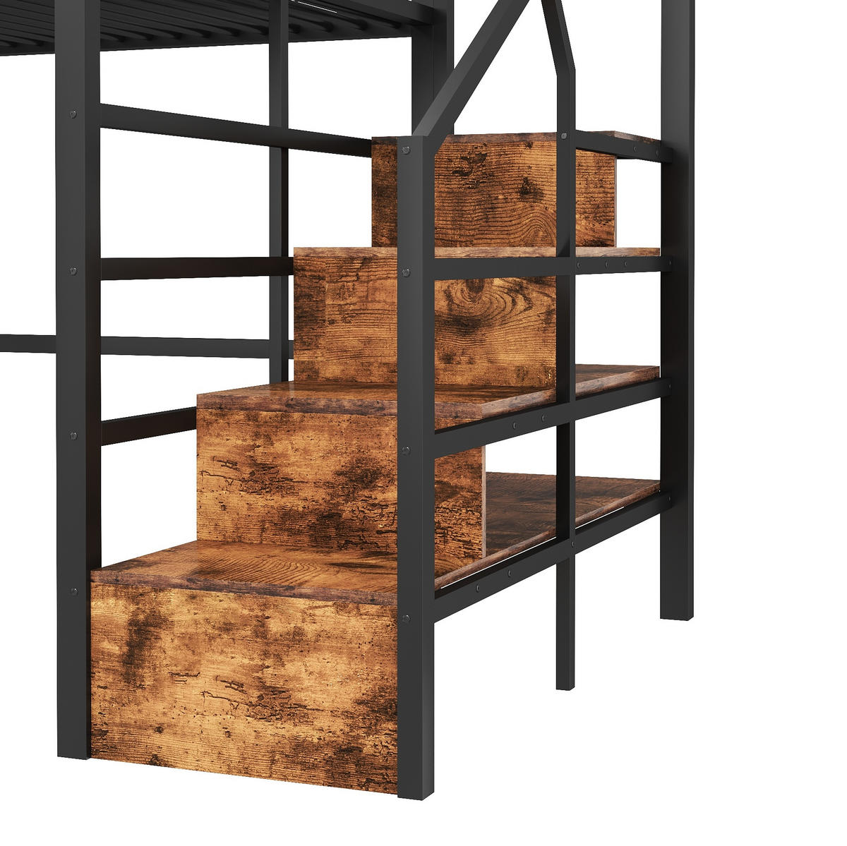 HOCHBETT 140x200 cm in Schwarz mit LED-Beleuchtung und Stauraumtreppe - Schwarz, Metall (140/200cm) - IVMEU