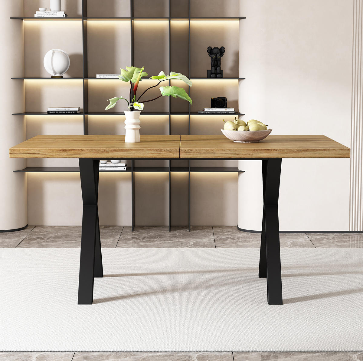 ESSTISCH 140/80/76 cm Eiche aus MDF mit Metall-Kreuzgestell - Eichefarben, Holzwerkstoff (140/80/76cm) - OKWISH