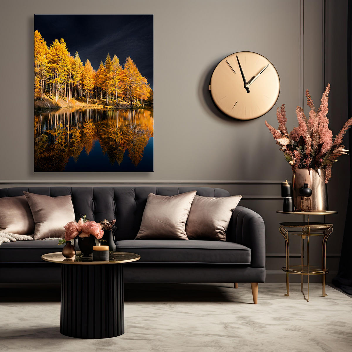 WANDBILD goldene waldseelandschaft - Gelb, Textil (40/60cm) - Feeby