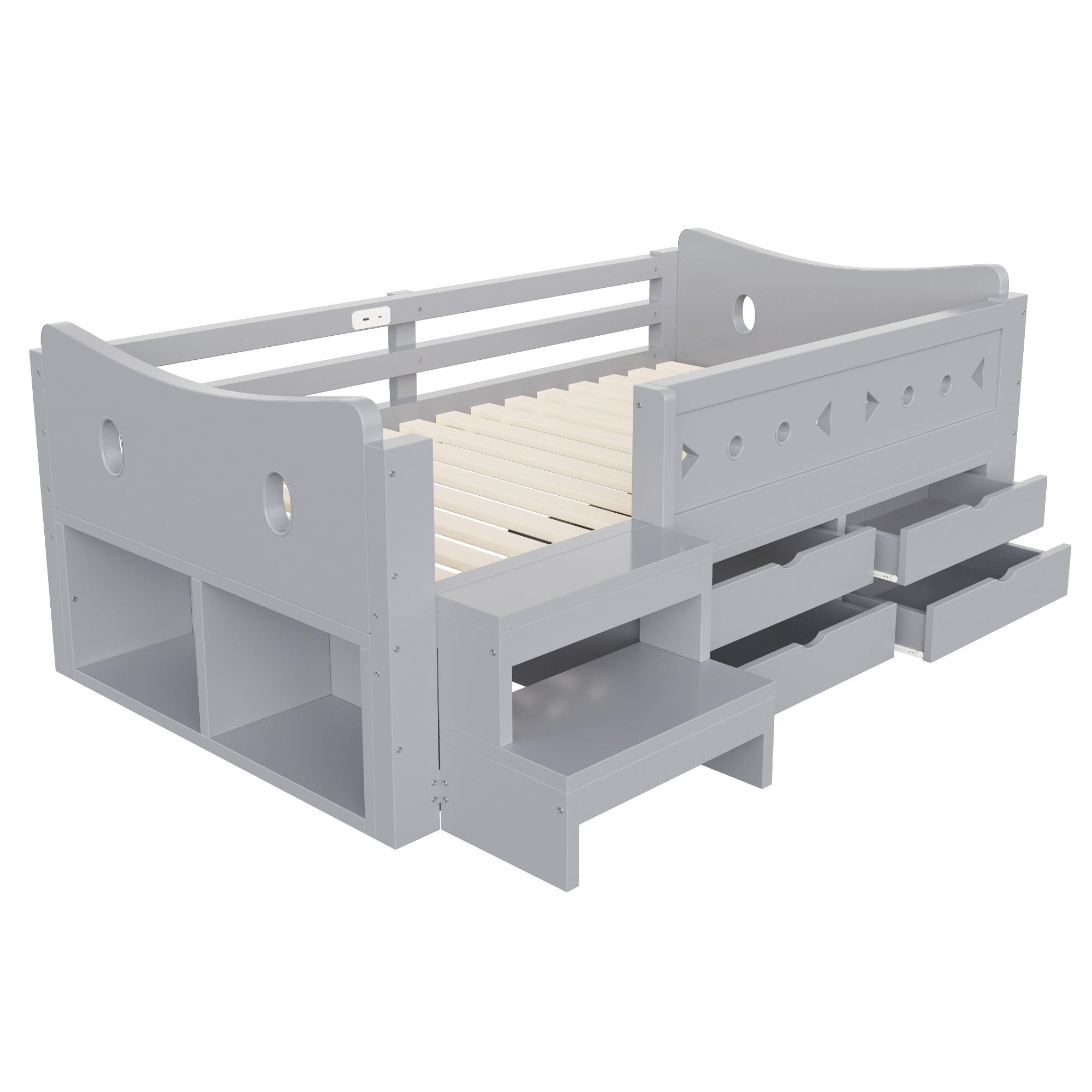 STAURAUMBETT 90/200 cm mit LED und 4 Schubladen, DE-41634, in Grau - Grau, Holzwerkstoff (90/200cm) - ComfortXL