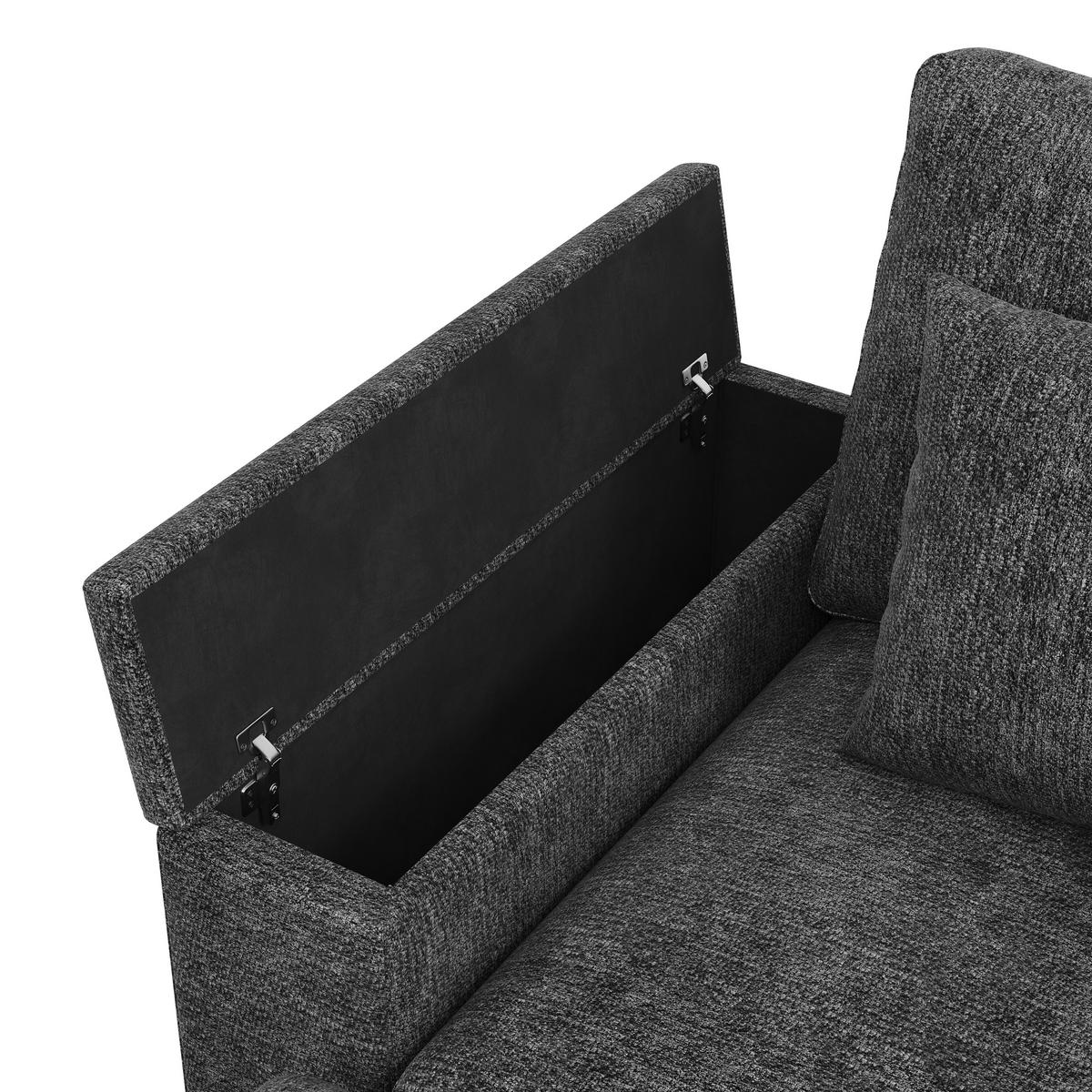 ECKSOFA mit USB/Type-C, Stauraum und drehbarem Couchtisch - Grau, Textil (313/147cm) - EVRYAE