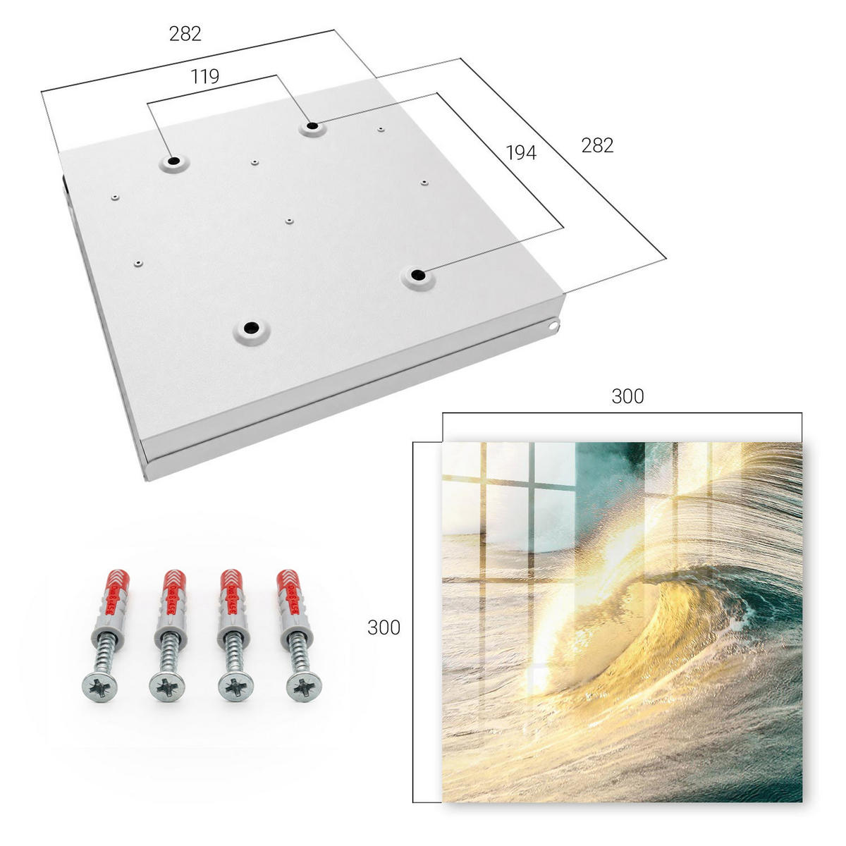 SCHLÜSSELBOX Weiß 30x30 cm – Türöffnung nach rechts - Meereswelle - Gelb, Metall (30/30/5cm) - TULUP