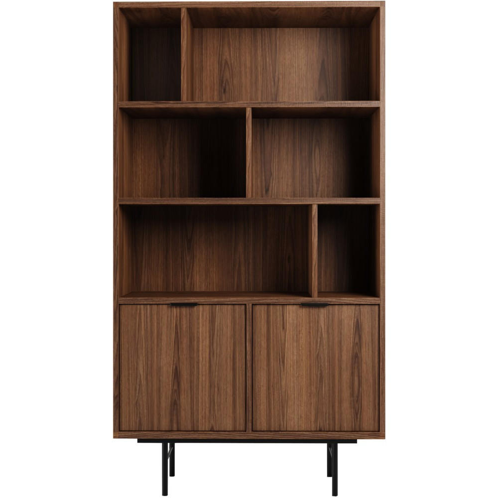 BÜCHERREGAL Evron mit 4 offene Regalböden, Walnuss - Walnussfarben/Schwarz, Holzwerkstoff/Metall (90/185/35cm) - Beautysofa