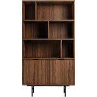BÜCHERREGAL Evron mit 4 offene Regalböden, Walnuss - Walnussfarben/Schwarz, Holzwerkstoff/Metall (90/185/35cm) - Beautysofa