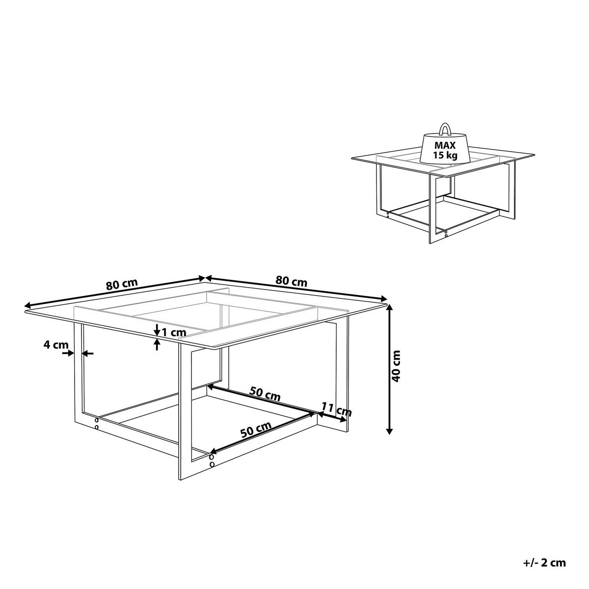 COUCHTISCH Glas gold quadratisch 80/80 cm Crystal - Transparent/Goldfarben, Glas (80/80/40cm) - Beliani