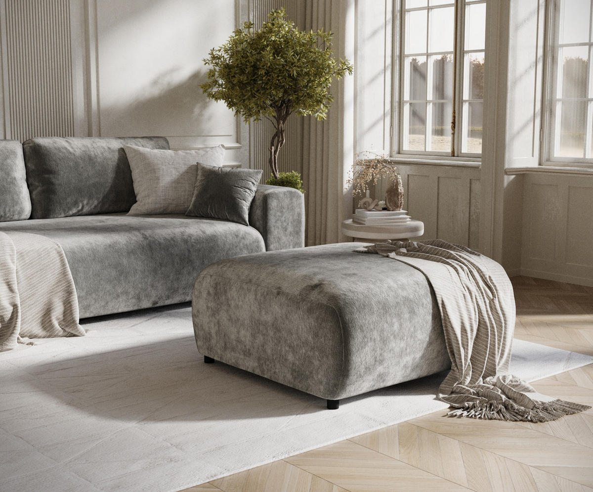 POUF S Zanzibar Grau Chenille - Schwarz/Grau, Holz/Holzwerkstoff (88/37/88cm) - Maison de Reve