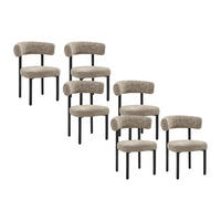 6ER Set Stühle - Strukturstoff & schwarzes Metall - Beige und Weiss - SELORIN - Beige, Textil (58/80/59cm) - Vente-Unique