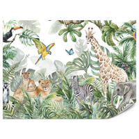 FOTOTAPETE für Kinderzimmer Tropen Dschungel Tiere Palmen Monstera 350x256 - Beige/Orange, Papier (350/256cm) - Muralo