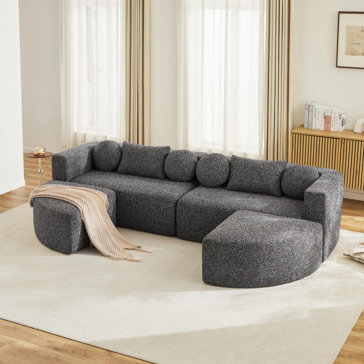 SCHLAFSOFA modular 292x165x68 cm aus Chenille, Schwarz - Schwarz, Textil (292/68/165cm)