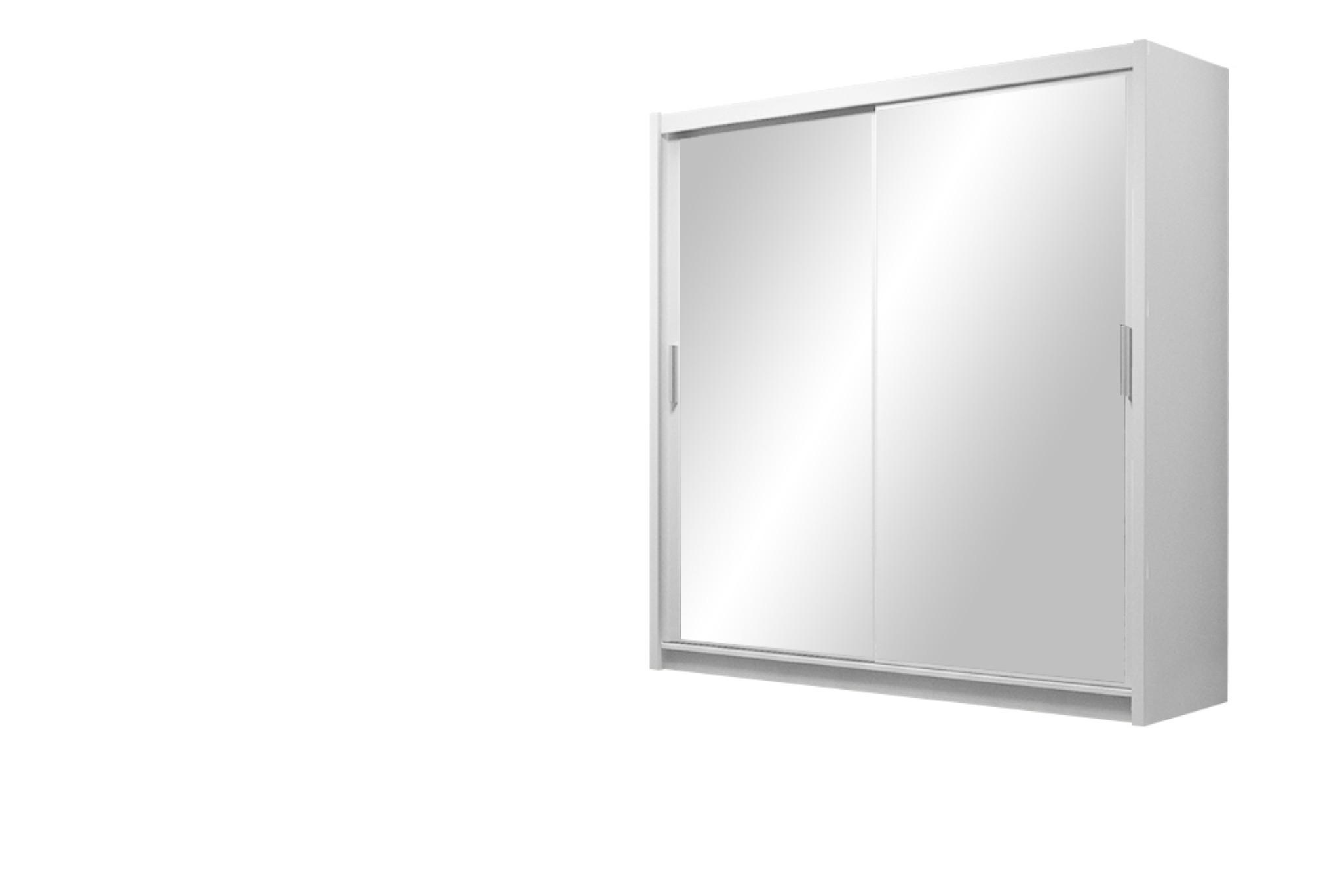 SCHWEBETÜRENSCHRANK NAMI 120/215/61 cm 2-türig mit Spiegel Weiß - Weiß, Holzwerkstoff (120/215/61cm) - MASSENO