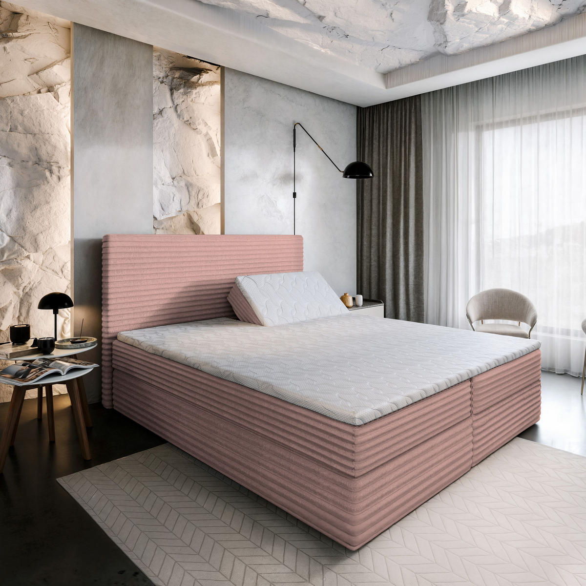 BOXBETT MILARA 160x200 cm mit Matratze und Topper - Rosa - Rosa, Holz (160/200cm) - MASSENO