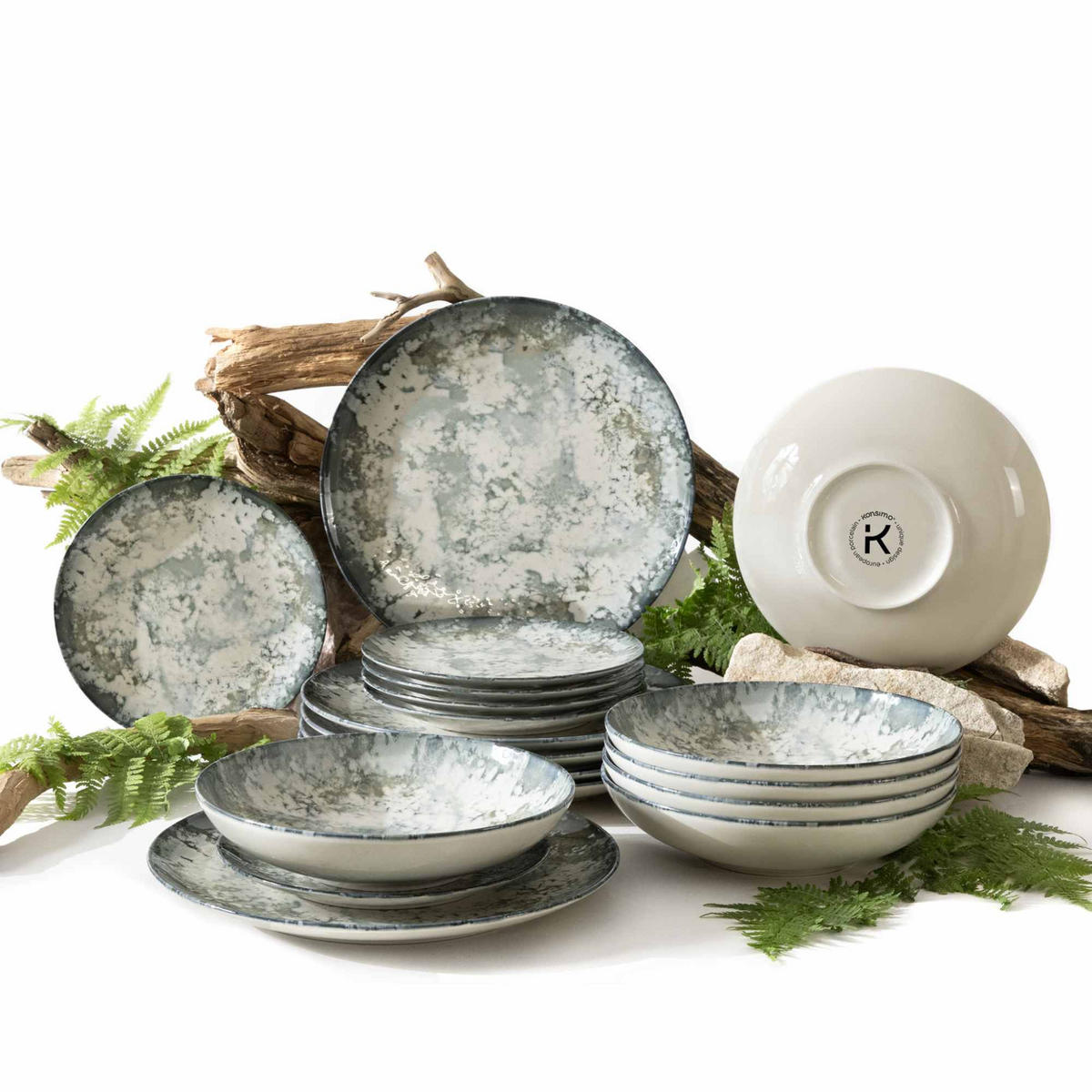 TAFELSERVICE FINGO 6 Personen 18-tlg Hartporzellan - Creme, Keramik (27.5/2/27.5cm) - KONSIMO®