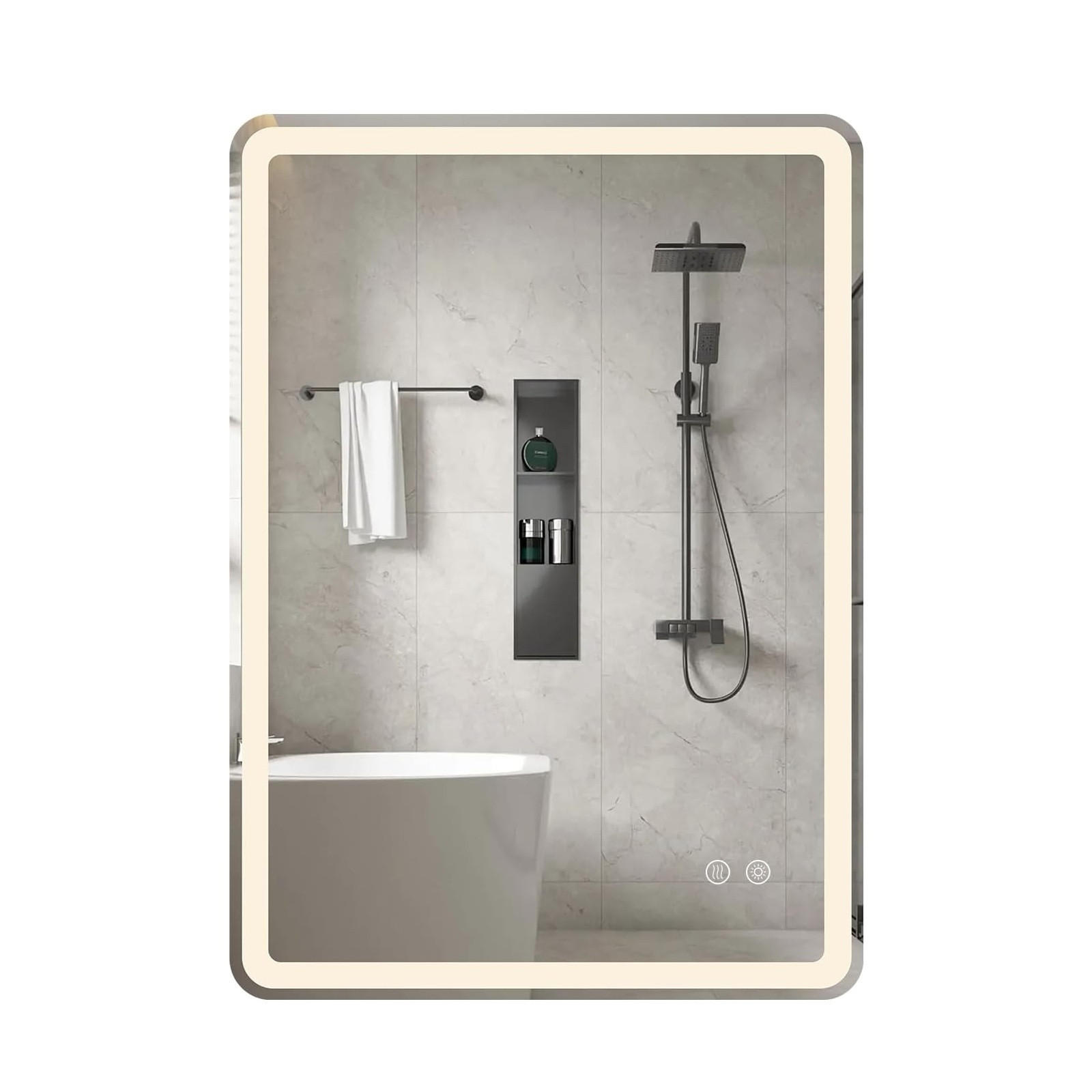 BADSPIEGEL mit LED Beleuchtung silber - Silberfarben, Glas (50/70/3cm) - COSTWAY