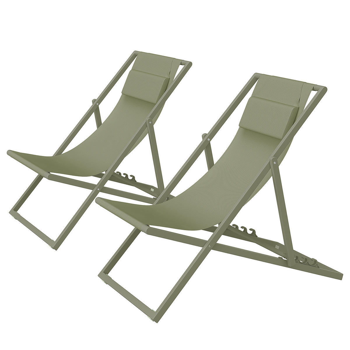 LIEGESTUHL - Stahl / Polyrattan - 2er-Set - Salbeigrün, Textil/Metall (63/93/104cm) - home24