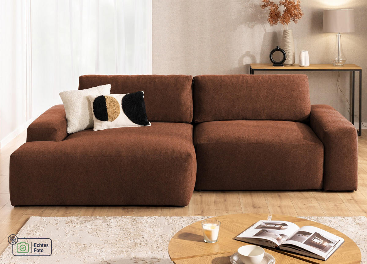 ECKSOFA Lennon aus Braun Strukturstoff mit Schlaffunktion und Bettkasten - Schwarz/Braun, Holz/Kunststoff (137/264cm) - S-Style
