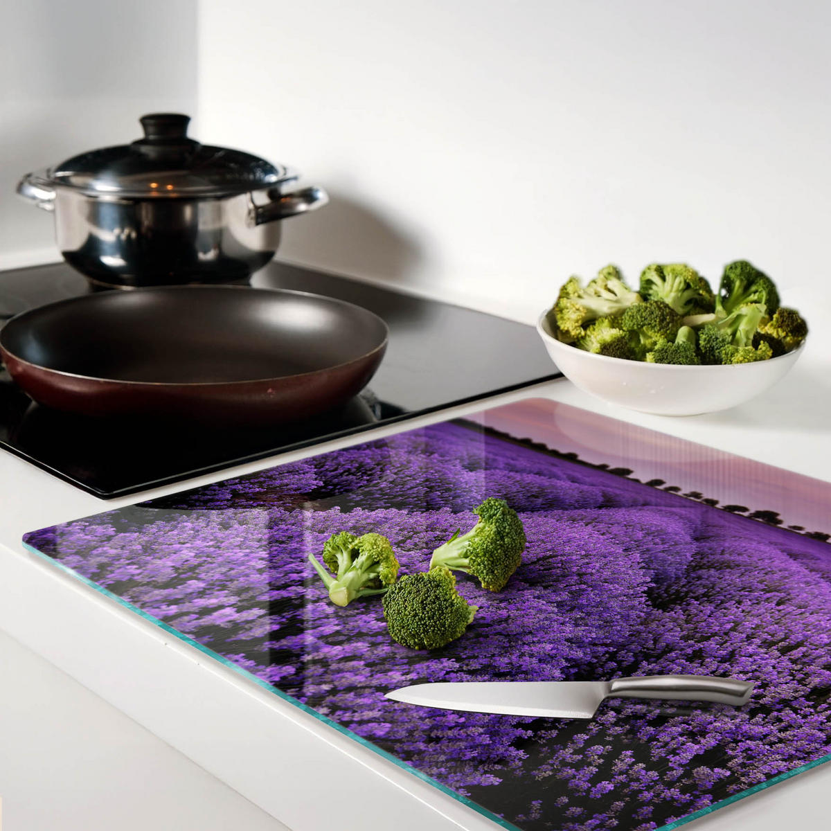 GLASPLATTE 60x52 cm Lavendelfeld - Lila, Glas (60/0.4/52cm) - TULUP