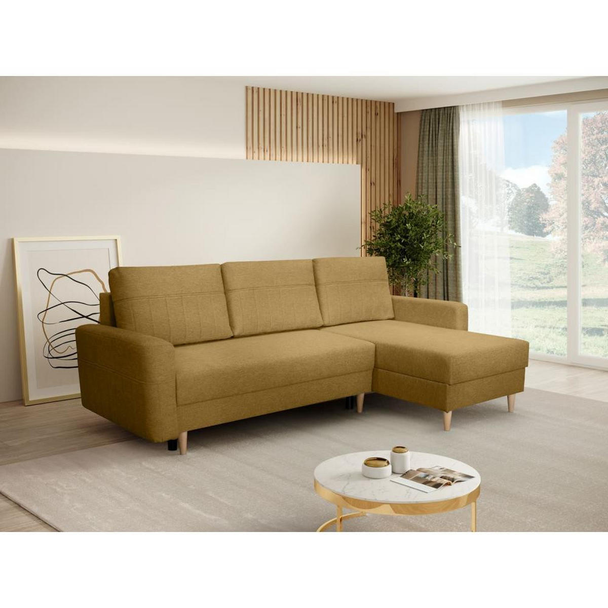 ECKSCHLAFSOFA Vega mit Universelle Ottomane Gelb - Gelb, Textil (225/150cm) - Beautysofa