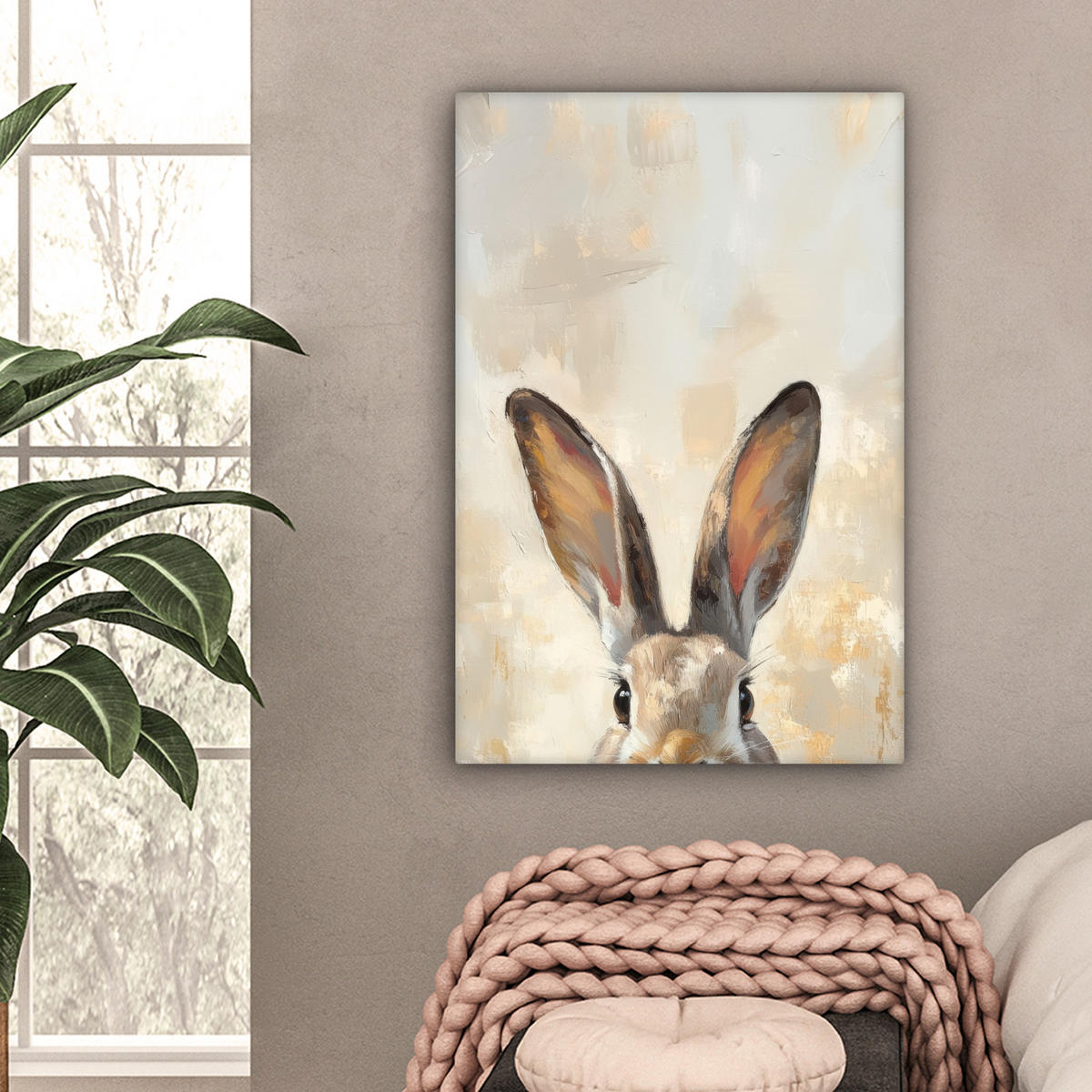 LEINWANDBILD Hase - Ohren - Braun Wanddeko 40x60 cm - Beige, Textil (40/60cm) - MuchoWow