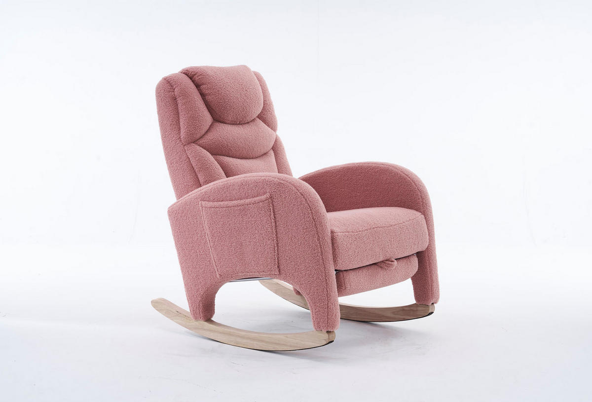 SCHAUKELSTUHL 66/125/101 cm in Rosa mit Teddybezug und klappbarem Fußhocker - Rosa, Textil (125/101/66cm) - Flora Grace