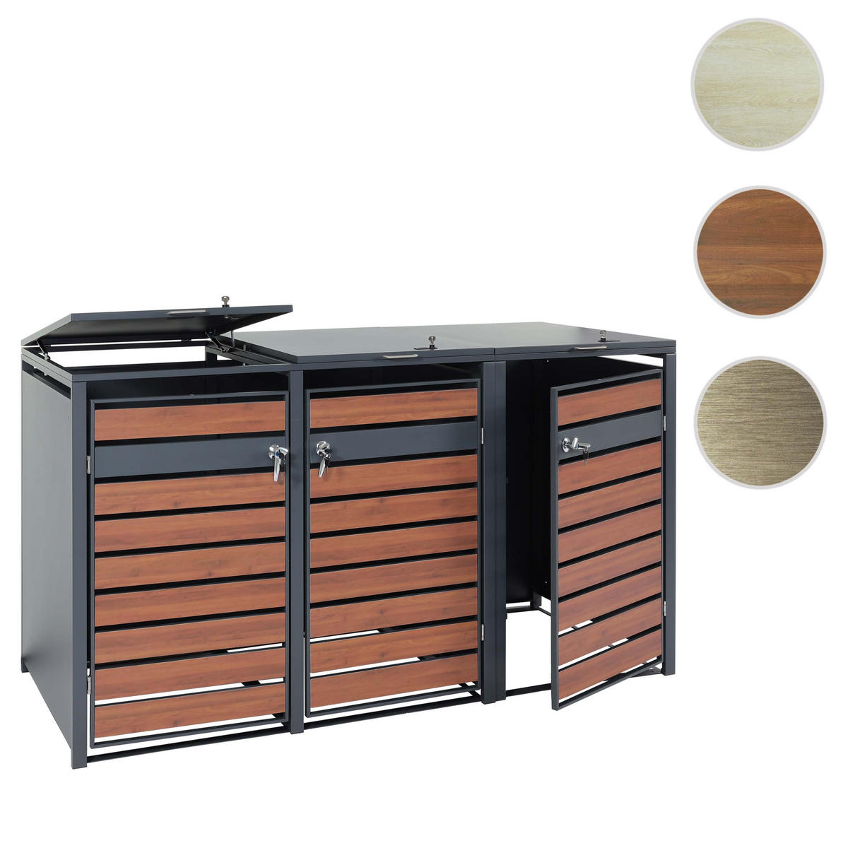 3ER MÜLLTONNENVERKLEIDUNG Kirschbaum Dekor - Kirschbaumfarben, Metall (200/117/80cm) - MCW