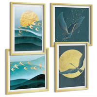 BILDER SET 4er Set - 50x50 cm & 40x60 cm Goldrahmen - Stilvolle Landschaften mit Vögeln - Goldfarben, Kunststoff (50/50cm) - TULUP