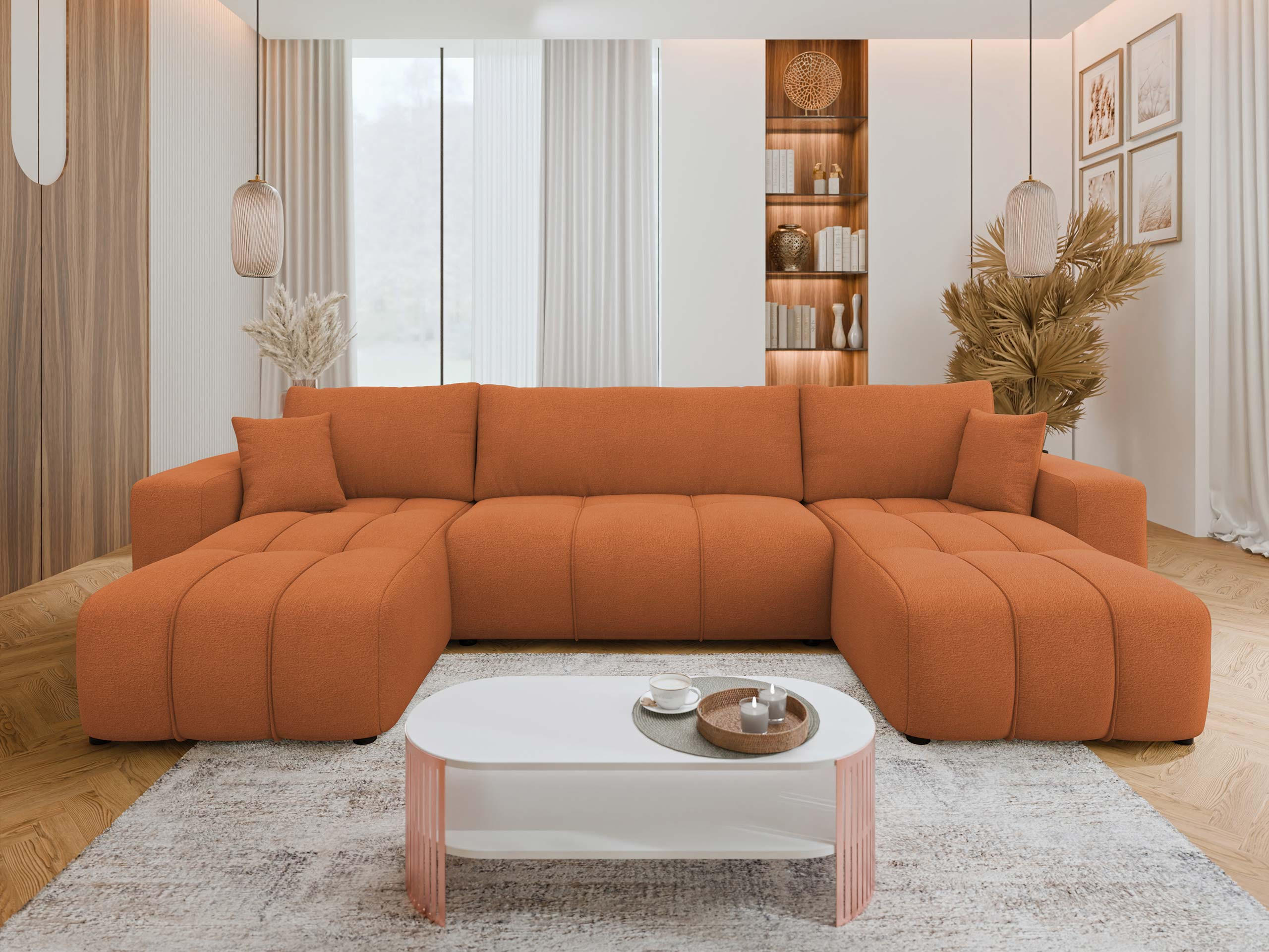 WOHNLANDSCHAFT Furyn U - Schwarz/Orange, Holz/Kunststoff (312/82/145cm) - MIRJAN24