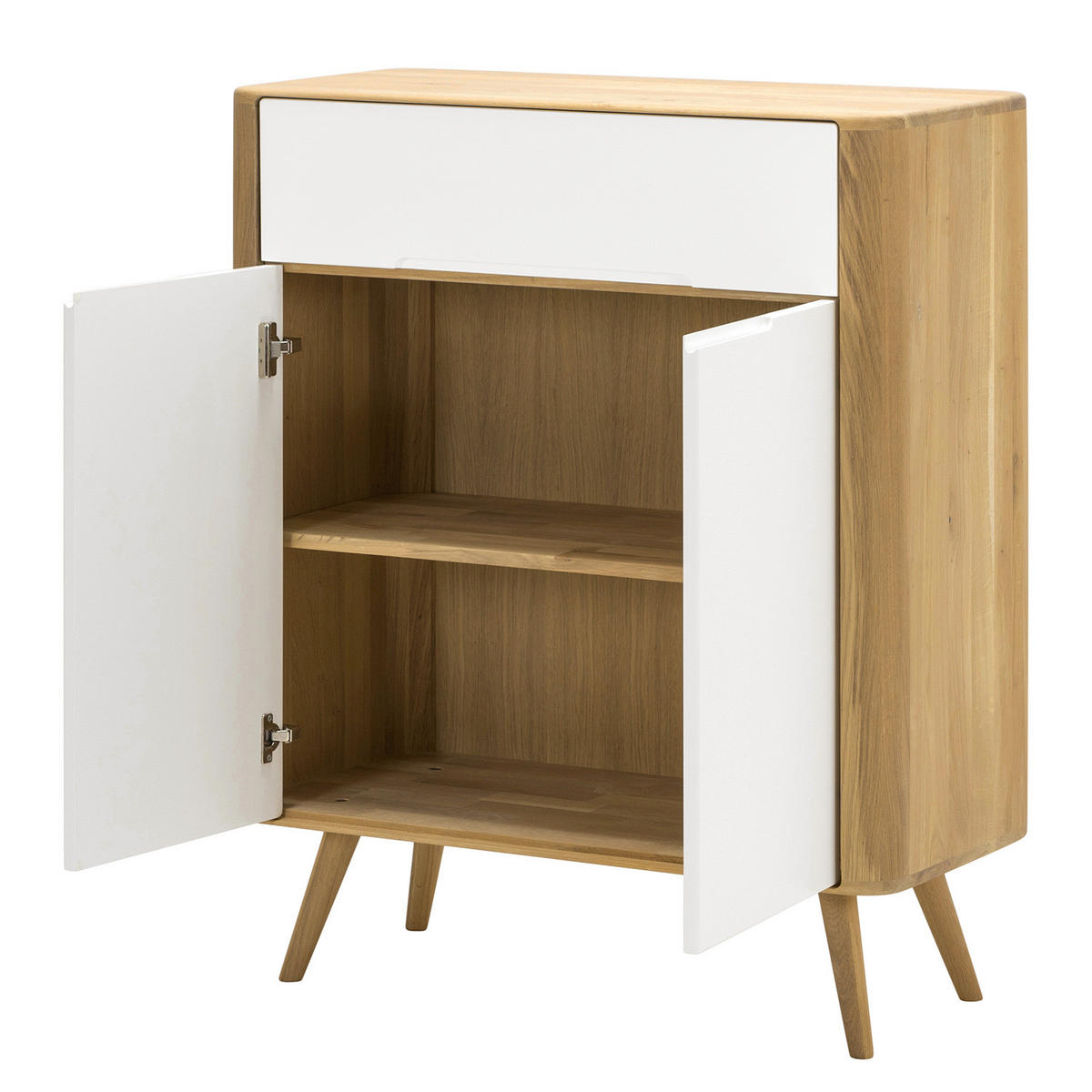 KOMMODE - Wildeiche teilmassiv, Weiß / Eiche - Weiß, Holzwerkstoff (90/110/42cm) - home24