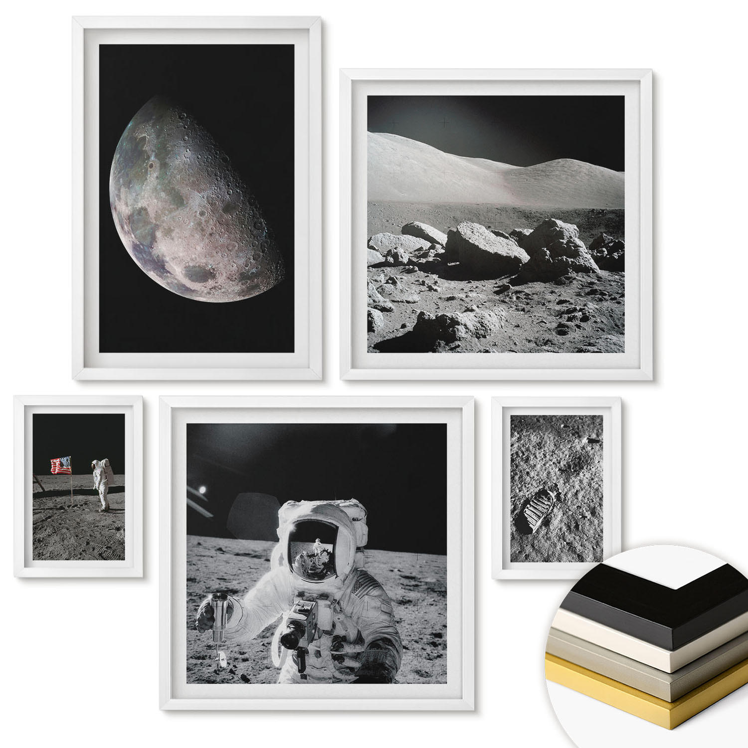WANDBILDER 5er-Set - 50x50 cm & 20x30 cm & 40x60 cm Weißer Rahmen - Gemälde von Zitronenbäumen - Weiß, Kunststoff (40/60cm) - ArtPrintCave