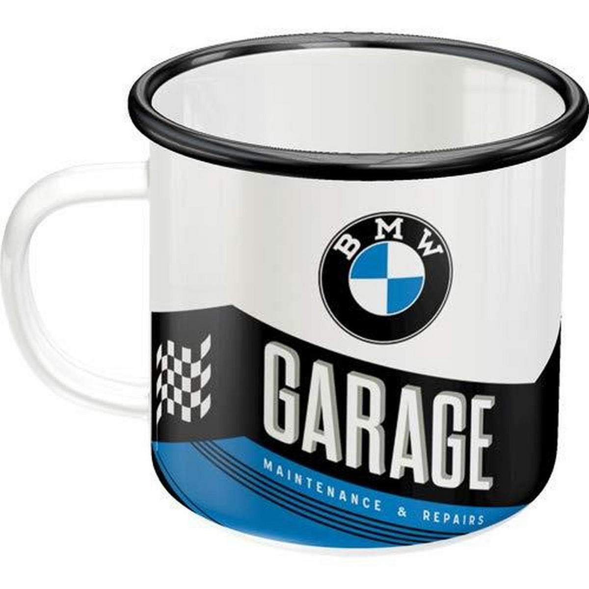 EMAILLE-BECHER 360 ml BMW Garage - Blau/Schwarz, Metall (0.36L) - Nostalgic-Art