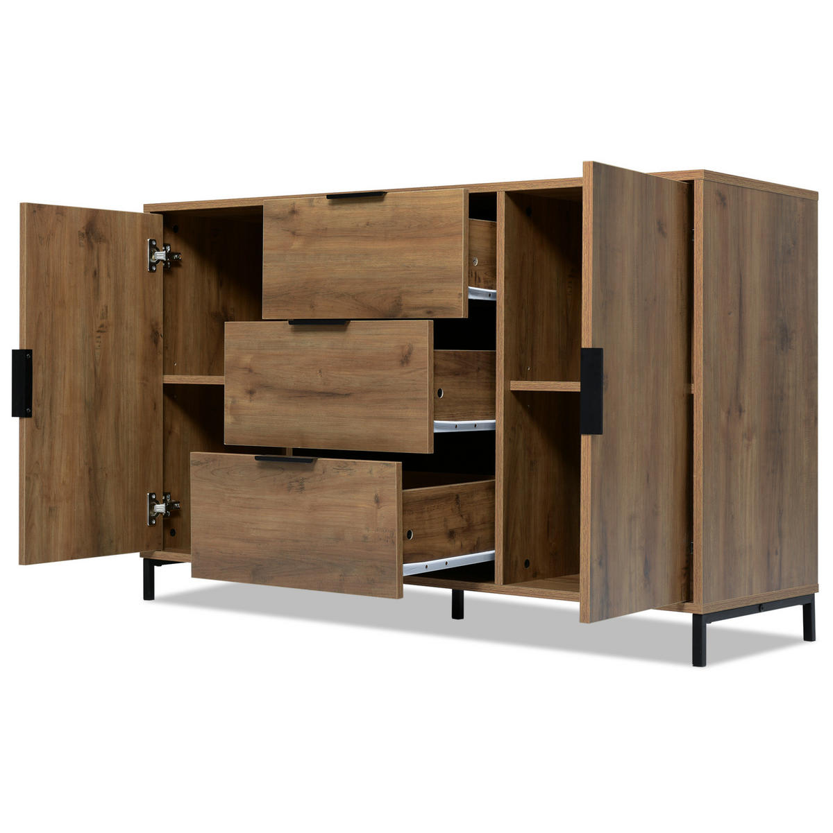 KOMMODE 120/40/76 cm aus Spanplatte mit höhenverstellbarem Fachboden Dunkle Eiche - Nussbaumfarben, Holzwerkstoff (120/76/40cm) - Modenvie