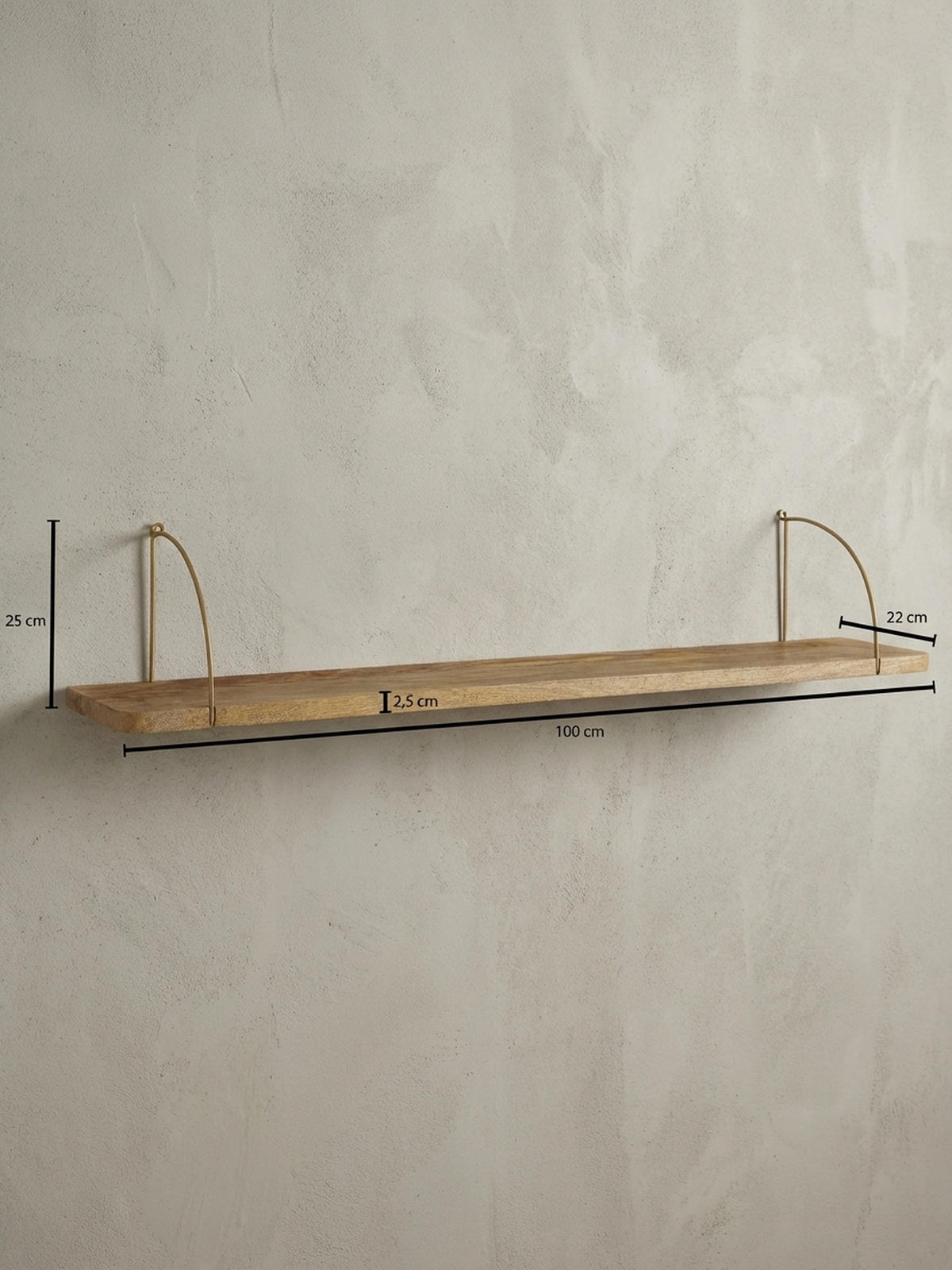 WANDREGAL TEVERE Mango Massivholz Eisen Industrial, Beige 100x22x25 cm - Beige, Holz/Metall (100/25/22cm) - KADIMA DESIGN