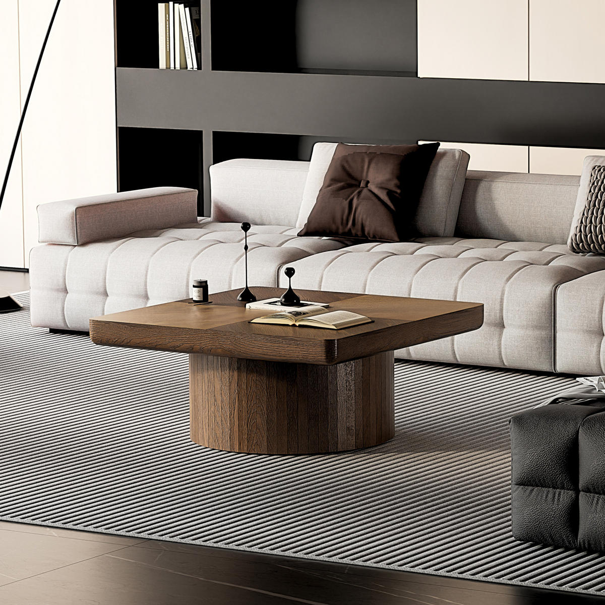 COUCHTISCH aus Massivholz 78x78x38 cm und MDF in Nussbaum mit Parkettmuster - Walnussfarben, Holz (78/78/38cm) - IVMEU